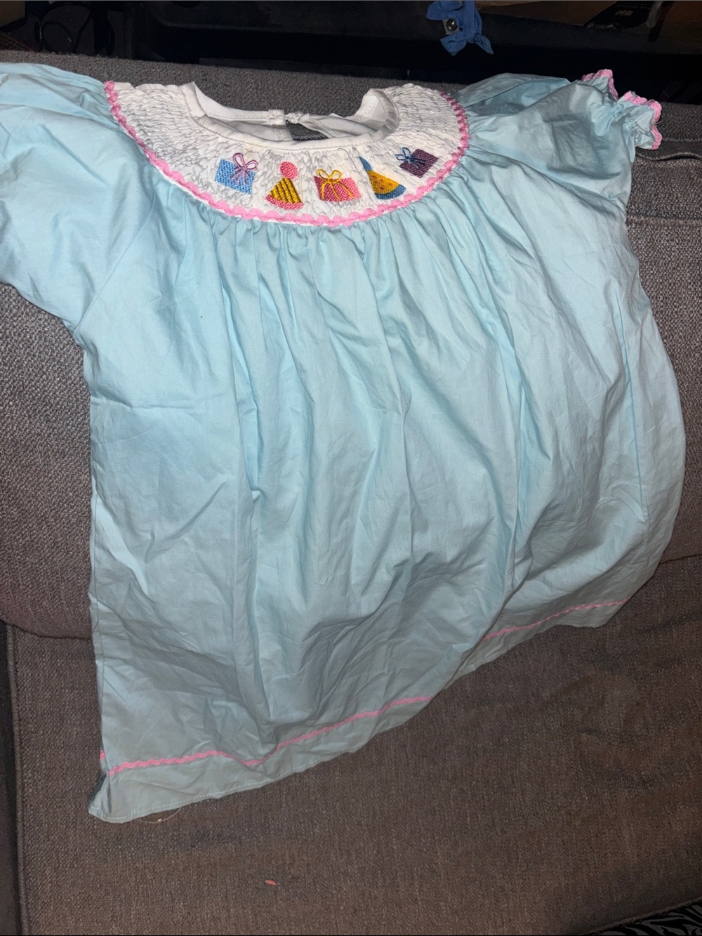 Light Blue Smocked Dress with Pink Trim